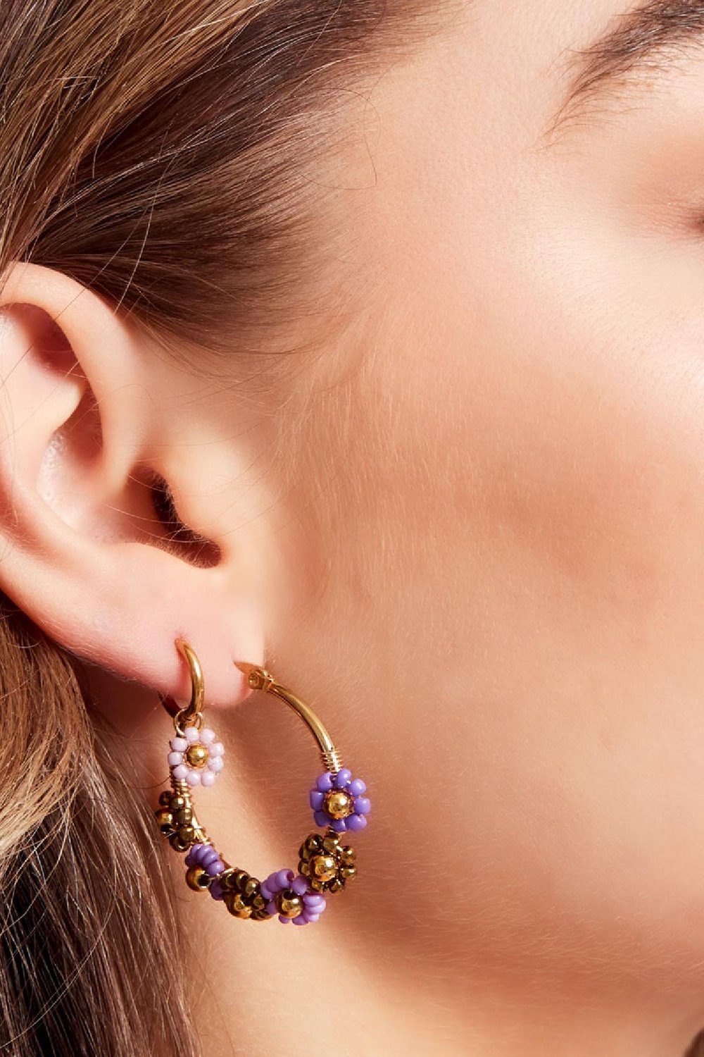 Ohrringe bunte Blumen Beige & Goldfarbe Edelstahl h5Bild4